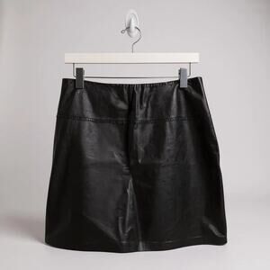 Cache Vintage Leather Mini Skirt Zig Zag Detailing in Black - Size 6